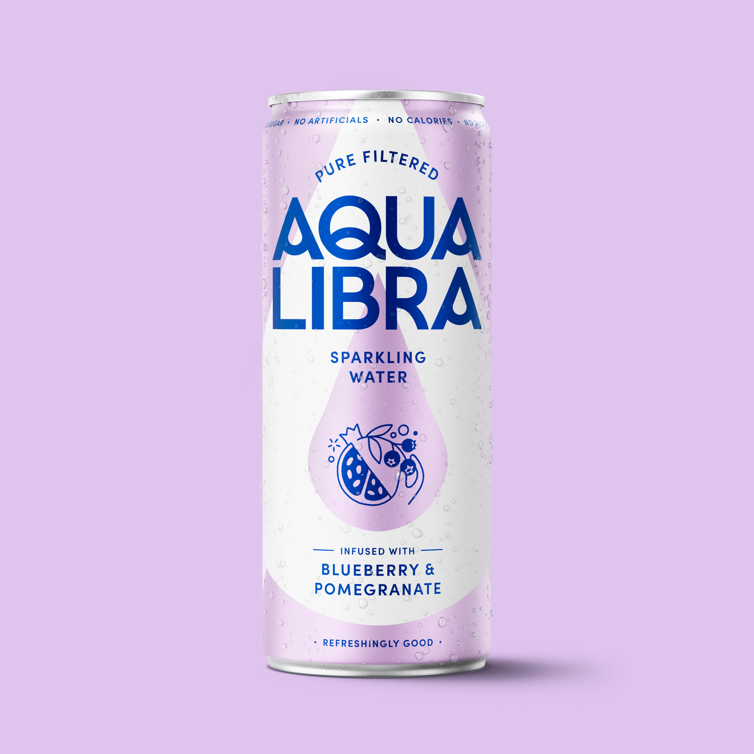 Aqua Libra sparkling water can on a purple background