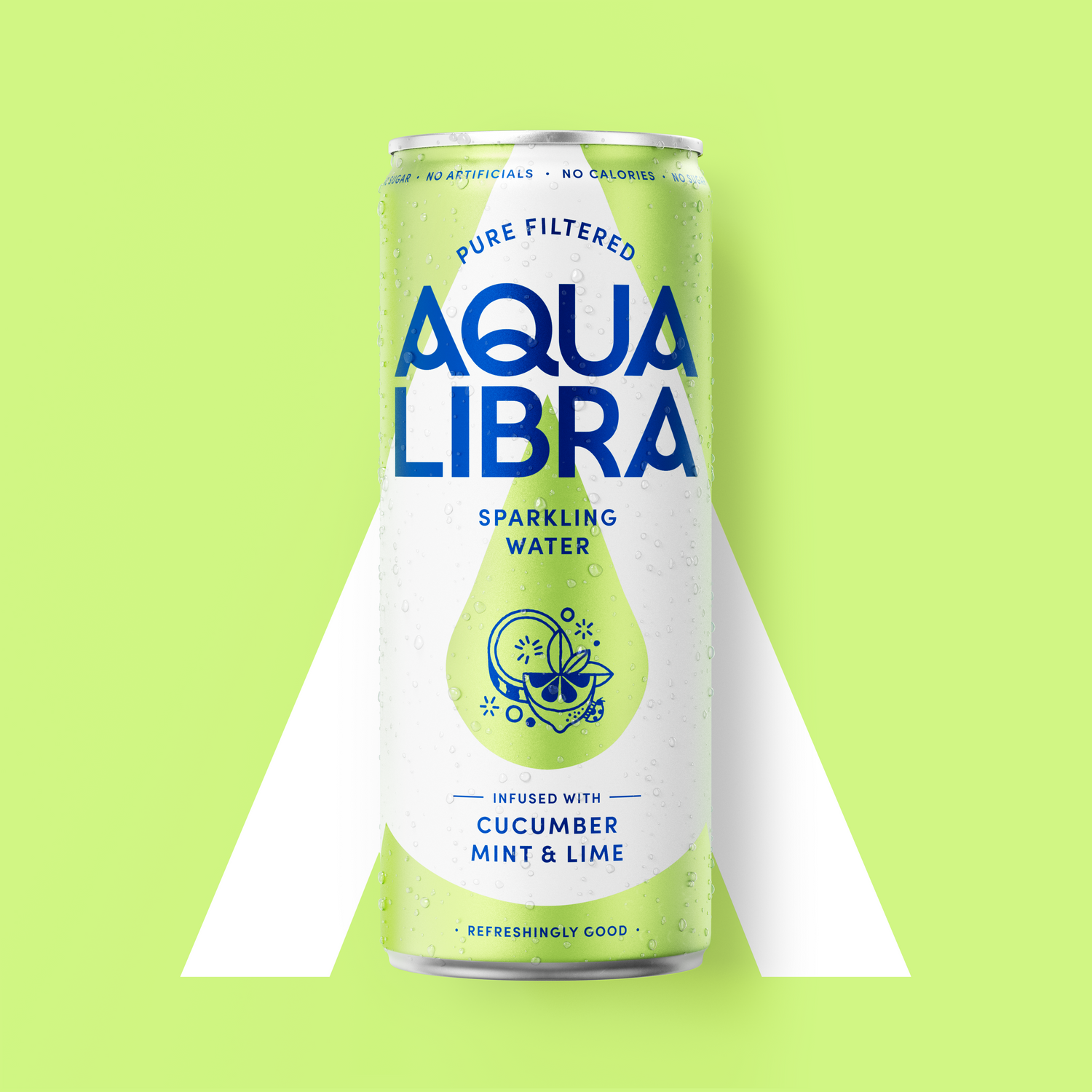 Aqua Libra sparkling water can on a green background