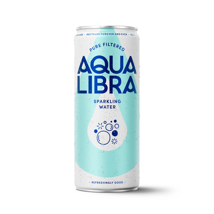 Aqua Libra sparkling water can on a white background